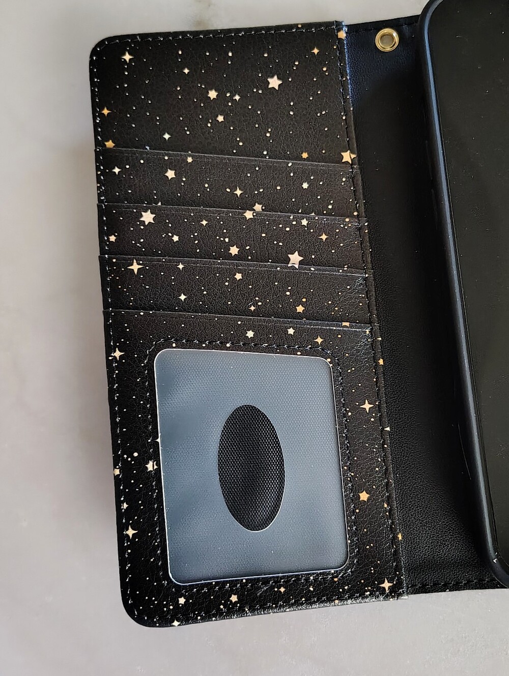 Toycamp Black Phone Carryall Open Flap Card Case With Gold Moon and Stars - Picture 5 of 9